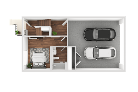 a rendering of the one bedroom floor plan